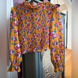 True Destiny Brand Floral Smocked Yellow Top